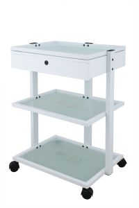 TROLLEY- 3 TIER GLASS, TOP DRAW, M LAMP